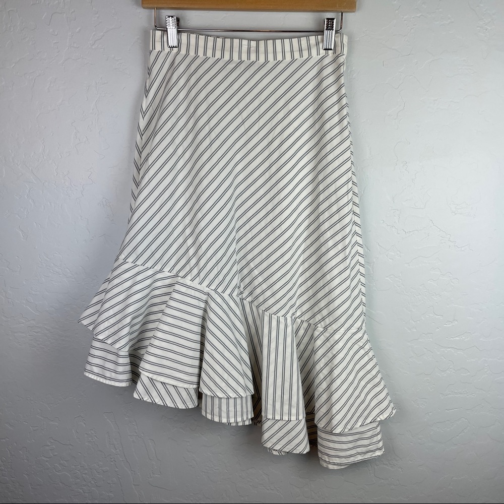 JOIE Yenene Striped Asymmetric-Hem Midi Skirt in Porcelain Cream Grey Size 2 - Picture 4 of 8